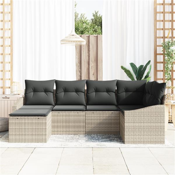 Grote foto vidaxl 6 delige tuinset met tafel en stoelen inclusief kussens in lichtgrijs poly rattan tuin en terras tuinmeubelen