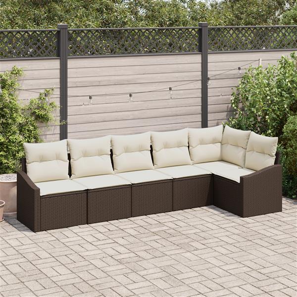 Grote foto vidaxl 6 delige tuinset met kussens bruin poly rattan tuin en terras tuinmeubelen