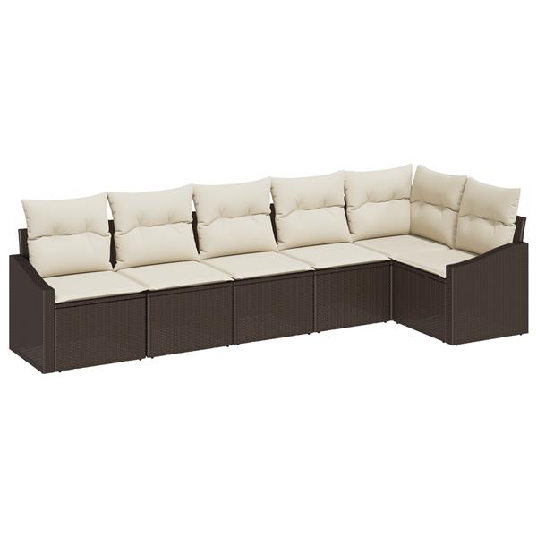 Grote foto vidaxl 6 delige tuinset met kussens bruin poly rattan tuin en terras tuinmeubelen