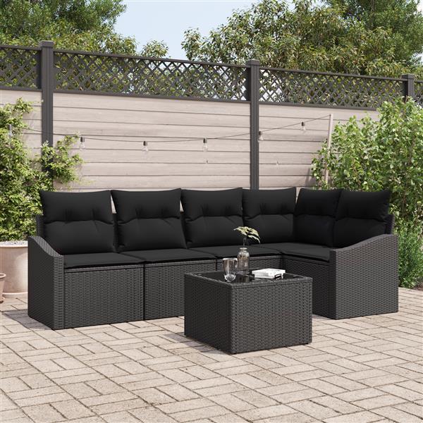 Grote foto vidaxl 6 delige tuinset met kussens poly rattan beige tuin en terras tuinmeubelen