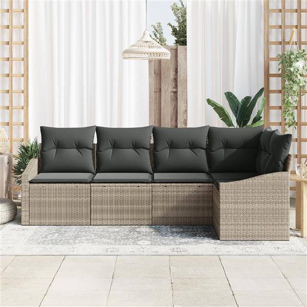 Grote foto vidaxl 5 delige tuinset met kussens poly rattan lichtgrijs tuin en terras tuinmeubelen