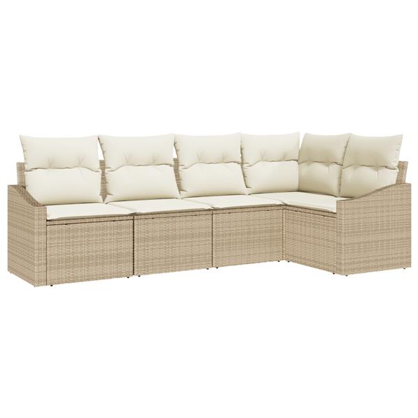 Grote foto vidaxl 5 delige tuinset met kussens poly rattan beige tuin en terras tuinmeubelen