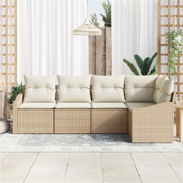 Grote foto vidaxl 5 delige tuinset met kussens poly rattan beige tuin en terras tuinmeubelen