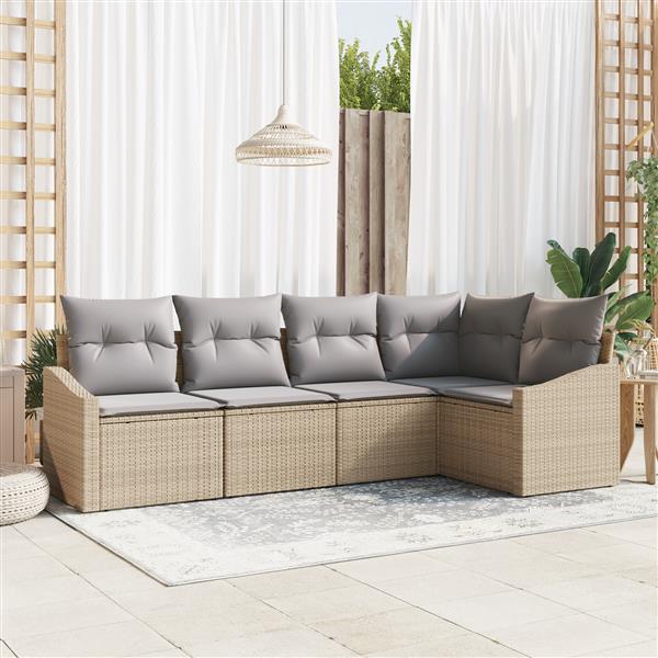 Grote foto vidaxl 5 delige tuinset met kussens poly rattan beige tuin en terras tuinmeubelen