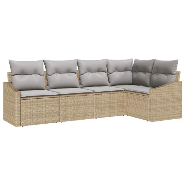 Grote foto vidaxl 5 delige tuinset met kussens poly rattan beige tuin en terras tuinmeubelen