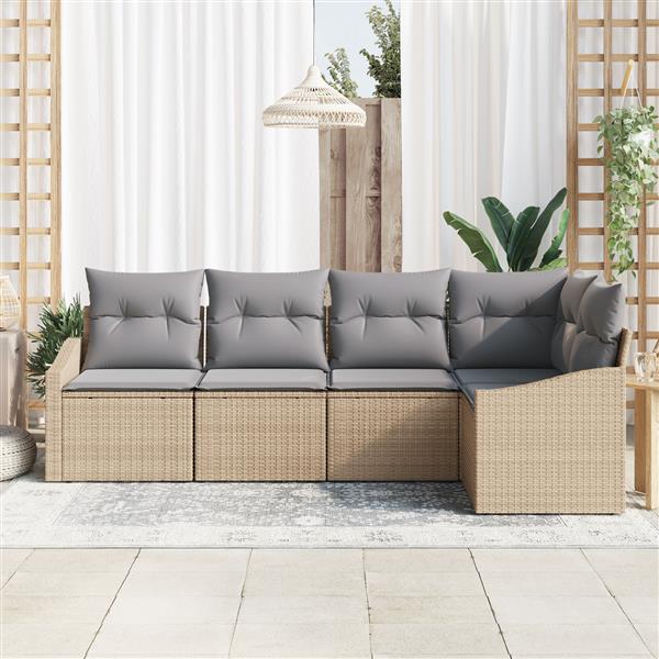 Grote foto vidaxl 5 delige tuinset met kussens poly rattan beige tuin en terras tuinmeubelen