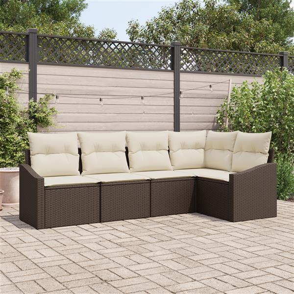 Grote foto vidaxl 5 delige tuinset met kussens poly rattan bruin tuin en terras tuinmeubelen