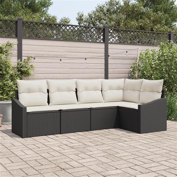 Grote foto vidaxl 5 delige tuinset met kussens poly rattan zwart tuin en terras tuinmeubelen