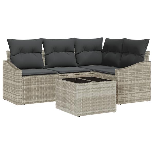 Grote foto vidaxl 5 delige tuinset met kussens poly rattan grijs tuin en terras tuinmeubelen