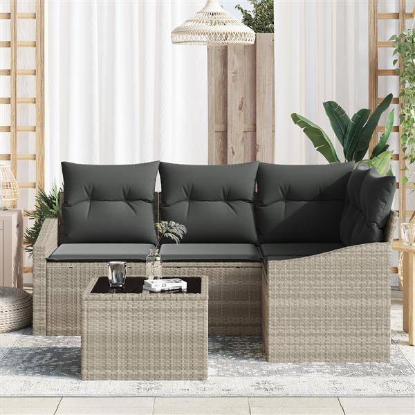 Grote foto vidaxl 5 delige tuinset met kussens poly rattan grijs tuin en terras tuinmeubelen