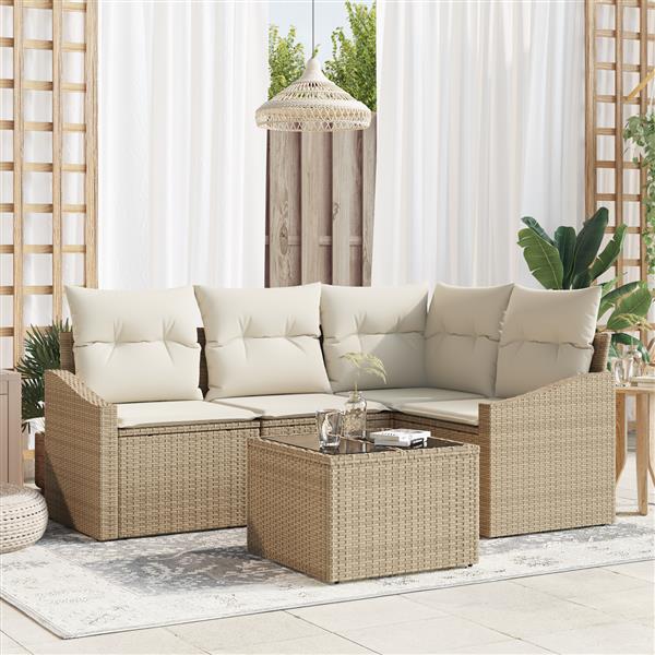 Grote foto vidaxl 5 delige tuinset met kussens poly rattan bruin tuin en terras tuinmeubelen