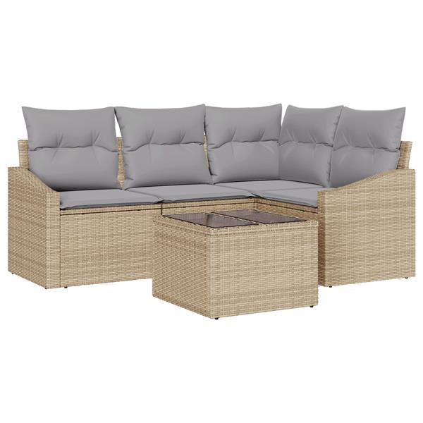 Grote foto vidaxl 5 delige tuinset met kussens poly rattan zwart tuin en terras tuinmeubelen