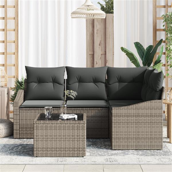 Grote foto vidaxl 4 delige tuinset met kussens poly rattan zwart tuin en terras tuinmeubelen