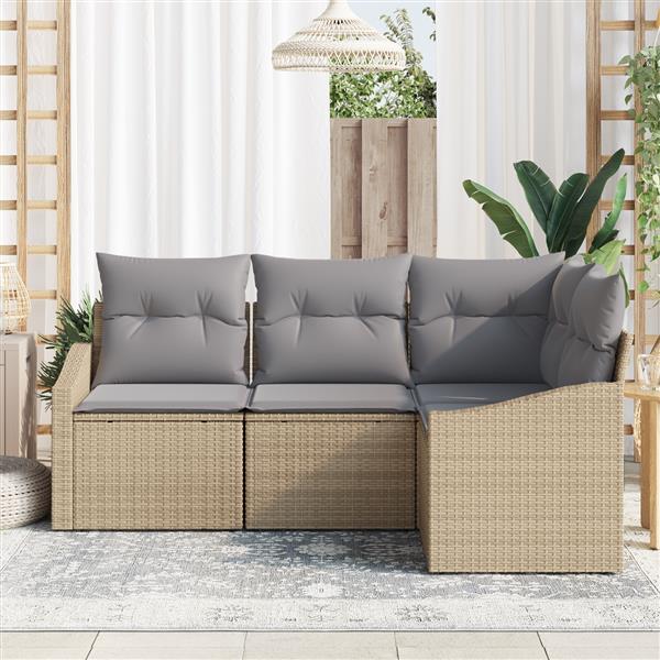 Grote foto vidaxl 4 delige tuinset met kussens poly rattan beige tuin en terras tuinmeubelen