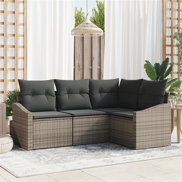 Grote foto vidaxl 4 delige tuinset met kussens poly rattan grijs tuin en terras tuinmeubelen