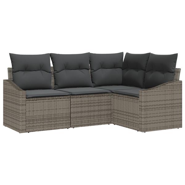Grote foto vidaxl 4 delige tuinset met kussens poly rattan grijs tuin en terras tuinmeubelen