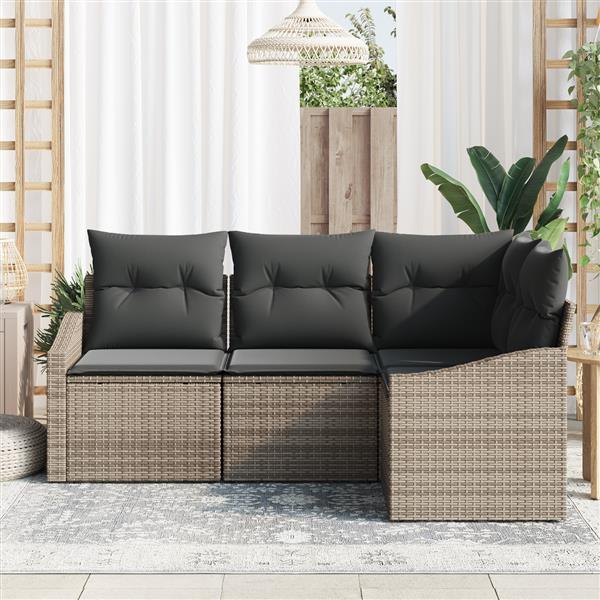 Grote foto vidaxl 4 delige tuinset met kussens poly rattan grijs tuin en terras tuinmeubelen
