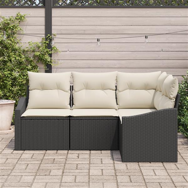 Grote foto vidaxl 4 delige tuinset met kussens poly rattan zwart tuin en terras tuinmeubelen