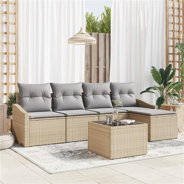 Grote foto vidaxl 6 delige tuinset met kussens poly rattan zwart tuin en terras tuinmeubelen