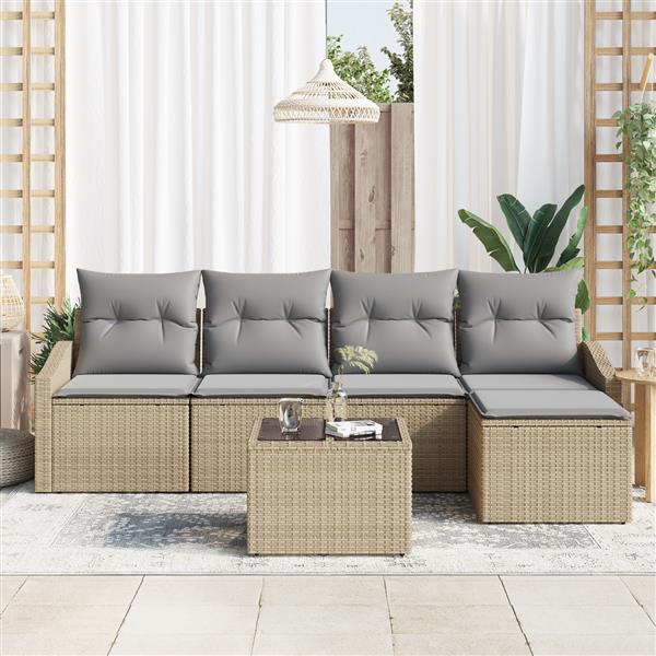 Grote foto vidaxl 6 delige tuinset met kussens poly rattan zwart tuin en terras tuinmeubelen