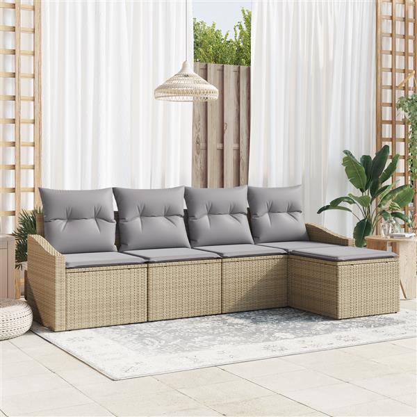 Grote foto vidaxl 5 delige tuinset met kussens poly rattan beige tuin en terras tuinmeubelen
