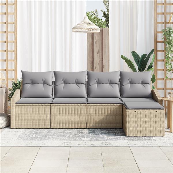 Grote foto vidaxl 5 delige tuinset met kussens poly rattan beige tuin en terras tuinmeubelen