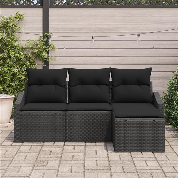 Grote foto vidaxl 4 delige tuinsofa set met kussens in zwart poly riet tuin en terras tuinmeubelen