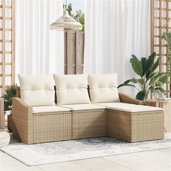 Grote foto vidaxl 4 delige tuinset met kussens in beige poly rattan tuin en terras tuinmeubelen