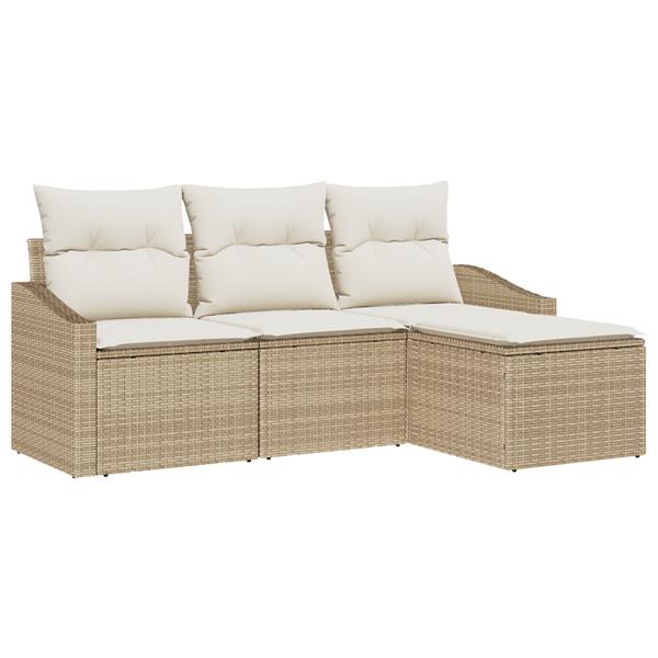 Grote foto vidaxl 4 delige tuinset met kussens in beige poly rattan tuin en terras tuinmeubelen