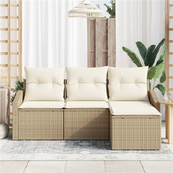 Grote foto vidaxl 4 delige tuinset met kussens in beige poly rattan tuin en terras tuinmeubelen