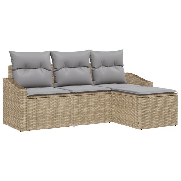 Grote foto vidaxl 4 delige tuinset met kussens in beige poly riet tuin en terras tuinmeubelen