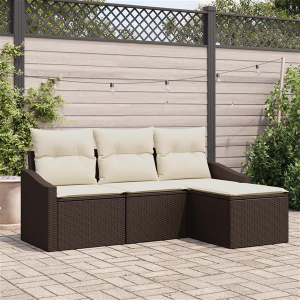 Grote foto vidaxl 4 delige tuinset met kussens in bruin poly rattan tuin en terras tuinmeubelen