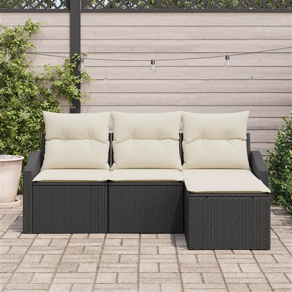 Grote foto vidaxl 4 delige tuinset met kussens zwart poly rattan tuin en terras tuinmeubelen