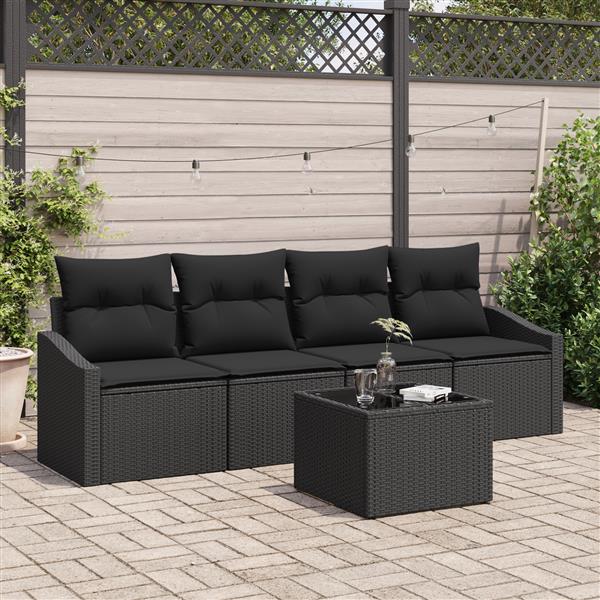 Grote foto vidaxl 5 delige tuin set met kussens zwart poly rattan tuin en terras tuinmeubelen