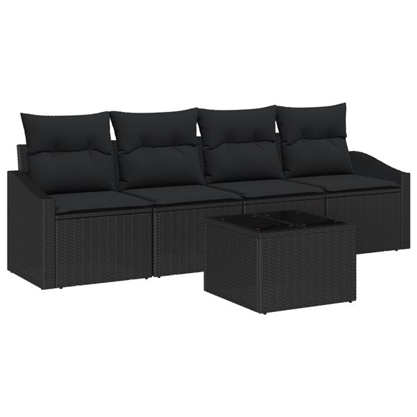 Grote foto vidaxl 5 delige tuin set met kussens zwart poly rattan tuin en terras tuinmeubelen