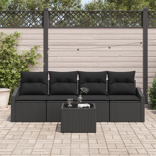 Grote foto vidaxl 5 delige tuin set met kussens zwart poly rattan tuin en terras tuinmeubelen