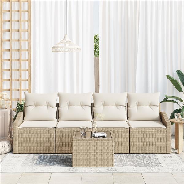 Grote foto vidaxl 5 delige tuinset met kussens beige poly rattan tuin en terras tuinmeubelen
