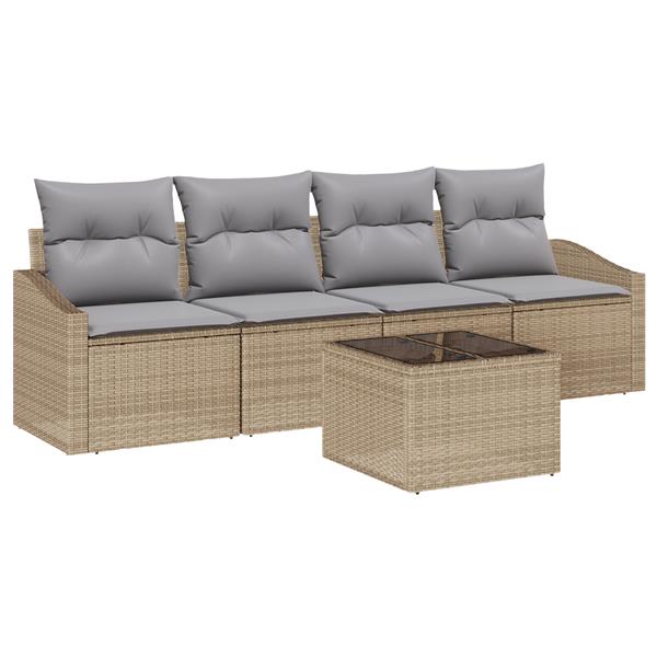Grote foto vidaxl 5 delige tuin eethoek met kussens beige poly rattan tuin en terras tuinmeubelen