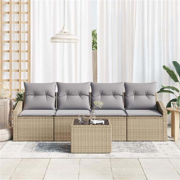 Grote foto vidaxl 5 delige tuin eethoek met kussens beige poly rattan tuin en terras tuinmeubelen