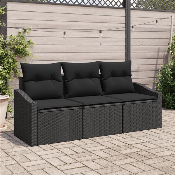 Grote foto vidaxl 3 delige tuinset met kussens poly rattan zwart tuin en terras tuinmeubelen