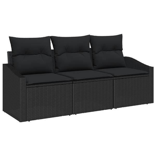 Grote foto vidaxl 3 delige tuinset met kussens poly rattan zwart tuin en terras tuinmeubelen