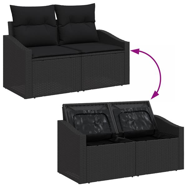 Grote foto vidaxl 3 delige tuinset met kussens poly rattan zwart tuin en terras tuinmeubelen