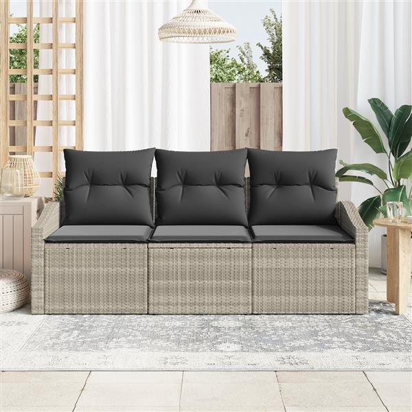 Grote foto vidaxl 3 delige tuinset met kussens poly rattan lichtgrijs tuin en terras tuinmeubelen