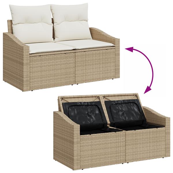 Grote foto vidaxl 3 delige tuinset met kussens poly rattan beige tuin en terras tuinmeubelen