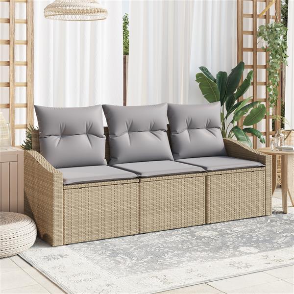 Grote foto vidaxl 3 delige tuinset met kussens poly rattan beige tuin en terras tuinmeubelen
