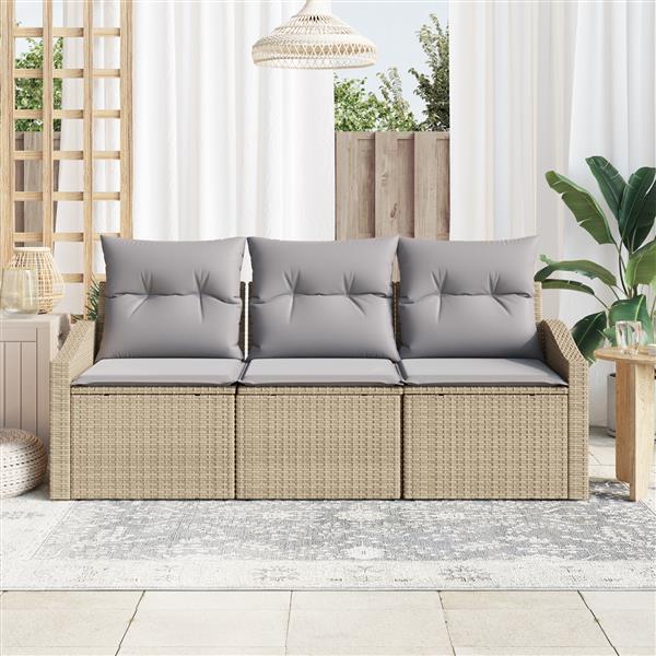 Grote foto vidaxl 3 delige tuinset met kussens poly rattan beige tuin en terras tuinmeubelen