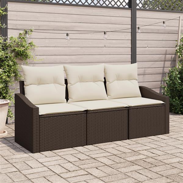 Grote foto vidaxl 3 delige tuinset met kussens poly rattan bruin tuin en terras tuinmeubelen
