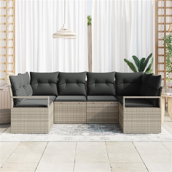 Grote foto vidaxl 6 delige tuinbankenset met kussens poly rattan lichtgrijs tuin en terras tuinmeubelen
