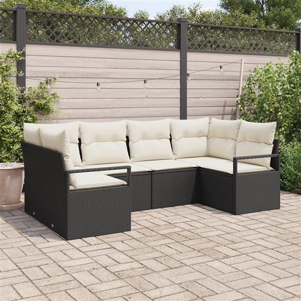 Grote foto vidaxl 6 delige tuinbankenset met kussens poly rattan zwart tuin en terras tuinmeubelen