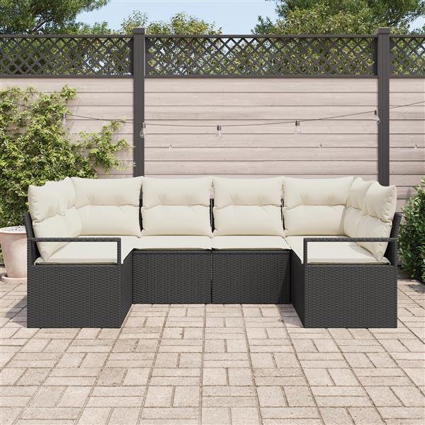 Grote foto vidaxl 6 delige tuinbankenset met kussens poly rattan zwart tuin en terras tuinmeubelen